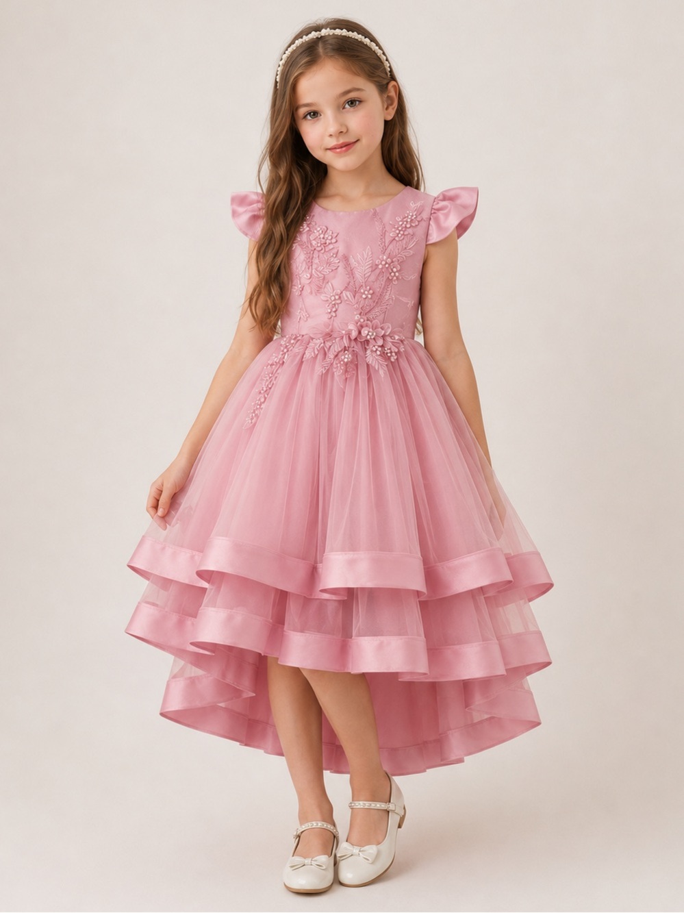 🎉LAST PIECE 🎉 Baby girls Pink‎ Mesh Princess Bow Belt Multi Layered dress